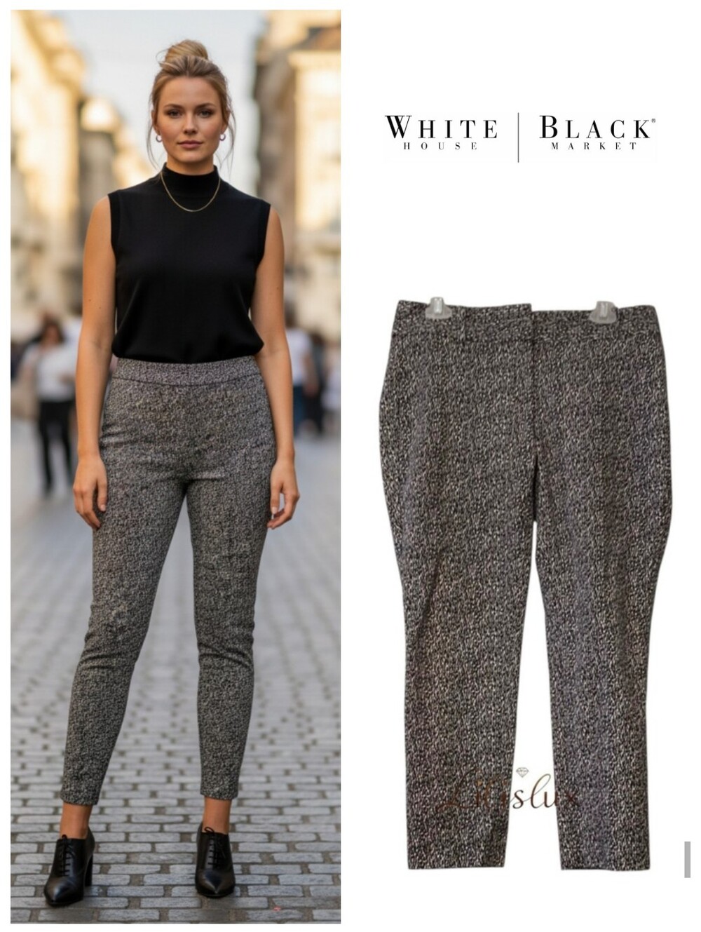 White House Black Market Size 8 Black And White Patterned Pants EUC 26" Inseam